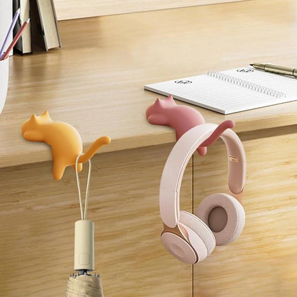 Hooks - 4-Pack - Cat Shape - Backpack Hooks - Non-Slip Hooks - No Drilling Required - Compact and Portable - Suitable for office, home, etc., and can also be used for home decoration. (Black + Off-White + Yellow + Pink).