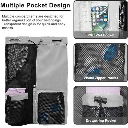 Backpack - Sports Bag - Travel Bag - Training Bag - Swimming Bag - 30*15*45cm - Mesh Material - Drawstring Design - Side Storage Space - Unisex - Suitable for Fitness, Swimming, Travel, Dancing, Camping（Gray）.