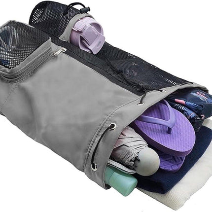 Backpack - Sports Bag - Travel Bag - Training Bag - Swimming Bag - 30*15*45cm - Mesh Material - Drawstring Design - Side Storage Space - Unisex - Suitable for Fitness, Swimming, Travel, Dancing, Camping（Gray）.