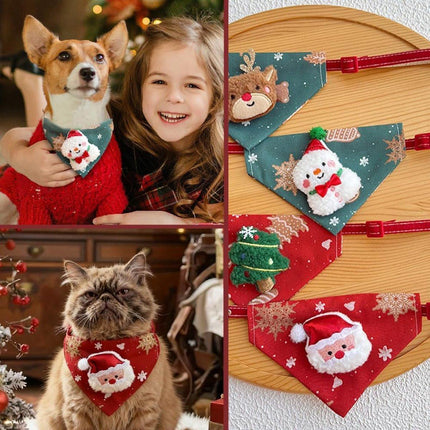 Pet Scarves - 4 Pack - Triangle Christmas Scarves for Dogs - Adjustable Scarves for Pets - Stylish and Breathable Bibs for Dogs - Buckle Design - Suitable for Autumn and Winter Christmas Outfits.