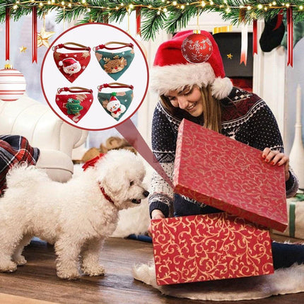 Pet Scarves - 4 Pack - Triangle Christmas Scarves for Dogs - Adjustable Scarves for Pets - Stylish and Breathable Bibs for Dogs - Buckle Design - Suitable for Autumn and Winter Christmas Outfits.