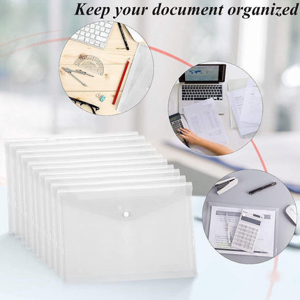 12 folders - plastic folders - transparent A4 format - waterproof - polyethylene - snap closure - ideal for office and school supplies.