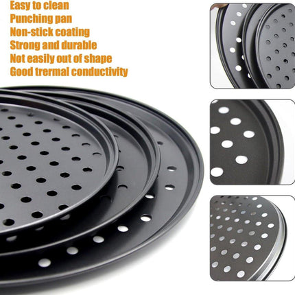 Pizza Baking Pan Set - Pizza Stone Set - Pizza Platter | Pizza Baking Tray | Pizza Plate - Carbon Steel - With Ventilation Holes - Oven-Safe - Home | Kitchen | Dining Room (26cm & 28cm & 32cm).