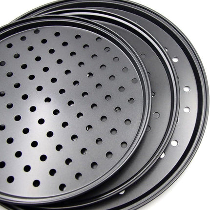 Pizza Baking Pan Set - Pizza Stone Set - Pizza Platter | Pizza Baking Tray | Pizza Plate - Carbon Steel - With Ventilation Holes - Oven-Safe - Home | Kitchen | Dining Room (26cm & 28cm & 32cm).