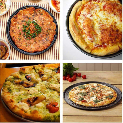Pizza Baking Pan Set - Pizza Stone Set - Pizza Platter | Pizza Baking Tray | Pizza Plate - Carbon Steel - With Ventilation Holes - Oven-Safe - Home | Kitchen | Dining Room (26cm & 28cm & 32cm).