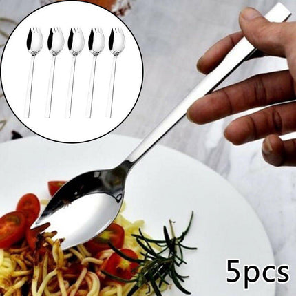 5-piece stainless steel cutlery set - fork and spoon - soup, salad and noodle spoons and forks.