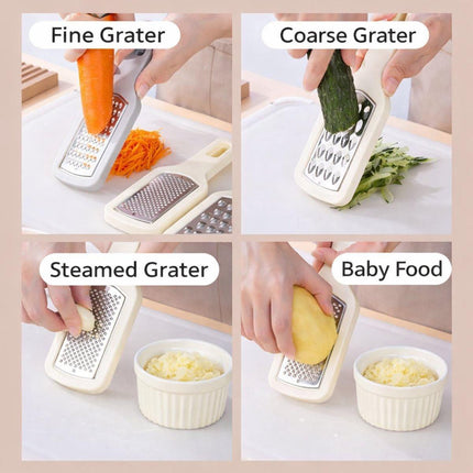 Grater - 3-piece set - Hand grater - Cheese grater - Ginger grater - Garlic grater - Stainless steel - Dishwasher safe - Silver.