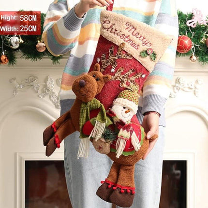 Gift Bags - 23 Inch Christmas Stockings - Santa and Reindeer Pattern - Extra Soft Plush Cuff - Classic Christmas Stocking Decoration - Perfect for Family Holiday Decor（B）.