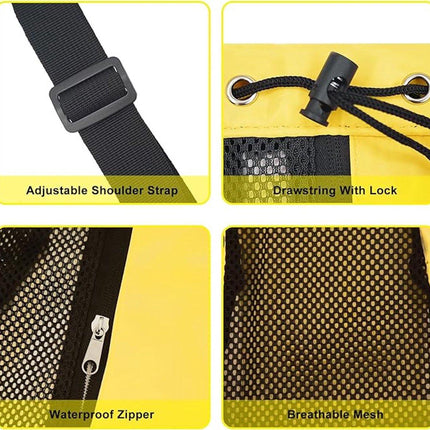 Backpack - Sports Bag - Travel Bag - Training Bag - Swimming Bag - 30*15*45cm - Mesh Material - Drawstring Design - Side Storage Space - Unisex - Suitable for Fitness, Swimming, Travel, Dancing, Camping（Yellow）.