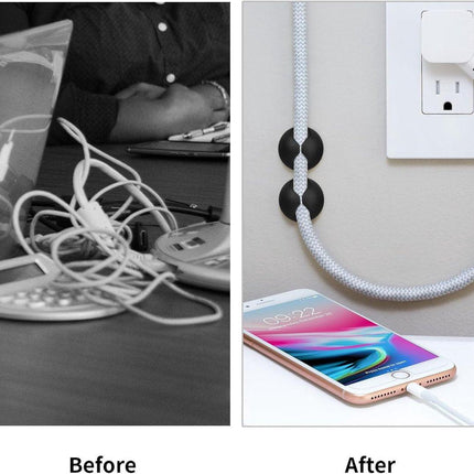 Pack of 12 Cable Clips - Black, Self-Adhesive Cable Organizer - Charger Holder - Cable Organizer - Suitable for bedside tables, desks, offices and for storing mice..