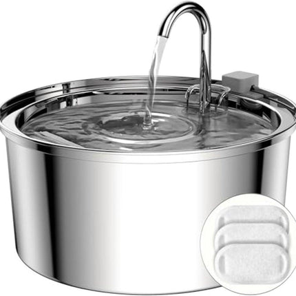 Cat Drinking Fountain - Quiet Drinking Fountain for Cats - 3.2L Stainless Steel Water Fountain with Filter - Cat Water Fountain - Cat Drinking Bowl - Includes 4 Cat Fountain Filters - for Cats and Dogs.