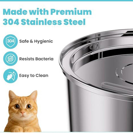 Cat Drinking Fountain - Quiet Drinking Fountain for Cats - 3.2L Stainless Steel Water Fountain with Filter - Cat Water Fountain - Cat Drinking Bowl - Includes 4 Cat Fountain Filters - for Cats and Dogs.