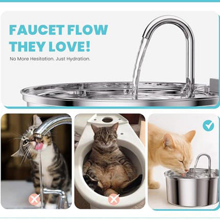 Cat Drinking Fountain - Quiet Drinking Fountain for Cats - 3.2L Stainless Steel Water Fountain with Filter - Cat Water Fountain - Cat Drinking Bowl - Includes 4 Cat Fountain Filters - for Cats and Dogs.