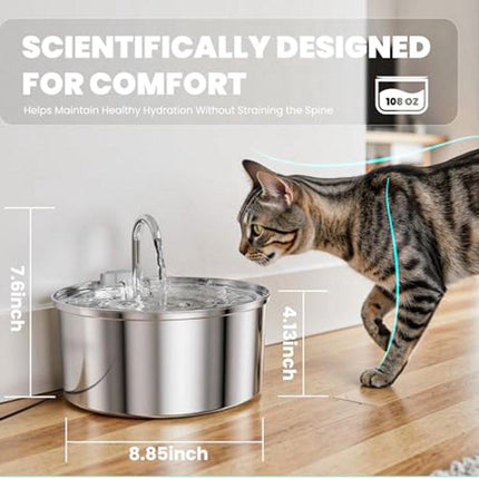 Cat Drinking Fountain - Quiet Drinking Fountain for Cats - 3.2L Stainless Steel Water Fountain with Filter - Cat Water Fountain - Cat Drinking Bowl - Includes 4 Cat Fountain Filters - for Cats and Dogs.
