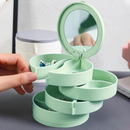 Jewelry Box - Foldable Storage Box - Rotating Jewelry Box with Multiple Layers - Elegant Storage Box for Earrings - Dust-free and Compact - Suitable for Earrings and Jewelry (Vegetable).