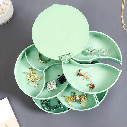 Jewelry Box - Foldable Storage Box - Rotating Jewelry Box with Multiple Layers - Elegant Storage Box for Earrings - Dust-free and Compact - Suitable for Earrings and Jewelry (Vegetable).