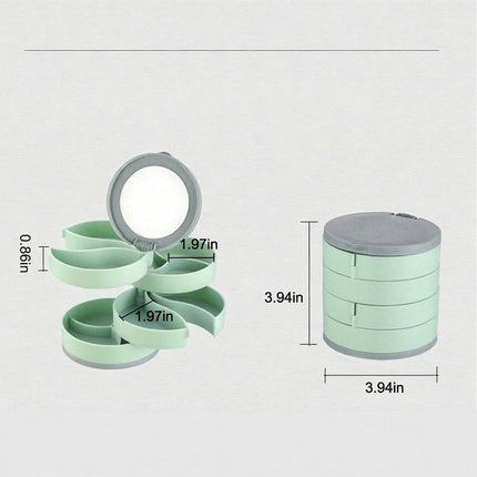 Jewelry Box - Foldable Storage Box - Rotating Jewelry Box with Multiple Layers - Elegant Storage Box for Earrings - Dust-free and Compact - Suitable for Earrings and Jewelry (Vegetable).