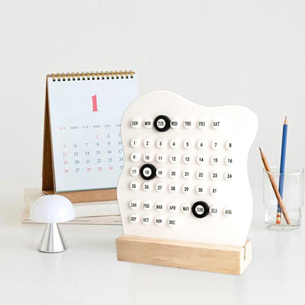 Desktop Perpetual Calendar - 2026 Calendar - Reusable Block Calendar for the Desk - 2026 Monthly Calendar - Modern Ring Date Calendar - White.