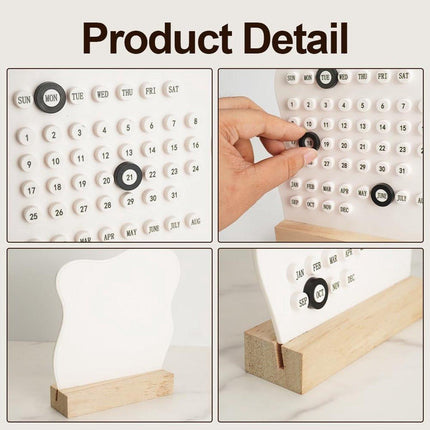 Desktop Perpetual Calendar - 2026 Calendar - Reusable Block Calendar for the Desk - 2026 Monthly Calendar - Modern Ring Date Calendar - White.