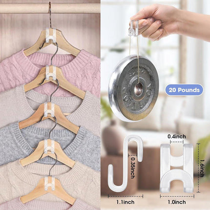 Hanger Hooks | Hooks - S-Hook Hangers - Transparent - 100 Pieces - Coat Hook - Space-Saving Hanger Connector Hooks - Plastic Hanger Connectors - Ideal for Organizing Your Wardrobe.