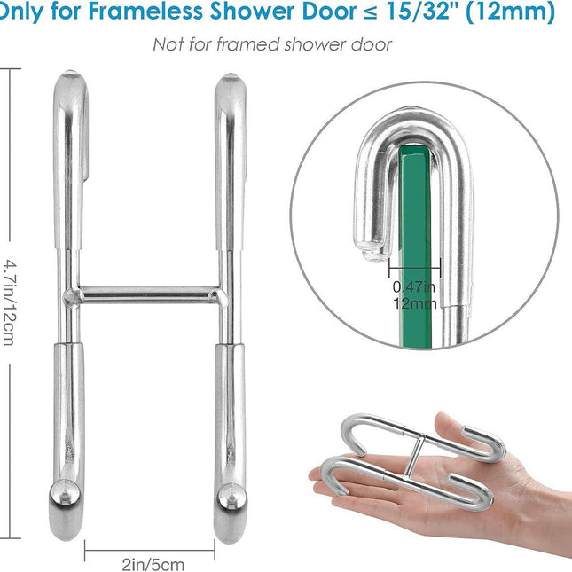 No-Drill Shower Door Hooks - 2-Pack for Rimless Glass Doors - Rubber Scratch Protection.