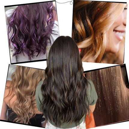Hair Tinsels - Festival Hair Extensions - Glitter Hair Extensions - 12-Piece Clip-On Hair Accessory Set - 52cm Long Glitter Hair Extensions, for Christmas and New Year, Glitter Hair Extensions, Suitable for Women, Girls and Children (Black).