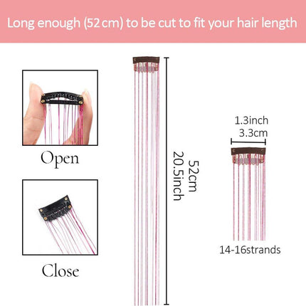 Hair Tinsels - Festival Hair Extensions - Glitter Hair Extensions - 12-Piece Clip-On Hair Accessory Set - 52cm Long Glitter Hair Extensions, for Christmas and New Year, Glitter Hair Extensions, Suitable for Women, Girls and Children (Black).