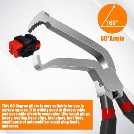 2-Pack Auto Electrical Disconnect Pliers Set - Straight & 60° Angle for All Reach - Non-Slip Handles.