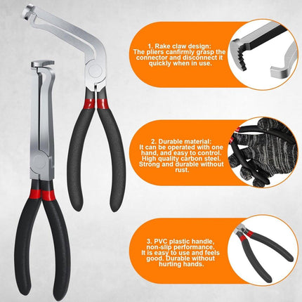 2-Pack Auto Electrical Disconnect Pliers Set - Straight & 60° Angle for All Reach - Non-Slip Handles.