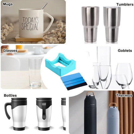 Vinyl Sticker Applicator for Cups - Silicone Cup Holder with Felt Edge Scraper - Silicone Cup Holder - Insulated Mug Holder - Non-Slip Glass Cup Holder - One-Handed Sticking for Mugs & Bottles - DIY Accessory - Vegetable.