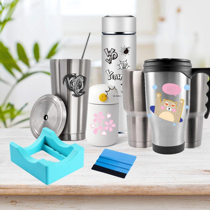 Vinyl Sticker Applicator for Cups - Silicone Cup Holder with Felt Edge Scraper - Silicone Cup Holder - Insulated Mug Holder - Non-Slip Glass Cup Holder - One-Handed Sticking for Mugs & Bottles - DIY Accessory - Vegetable.