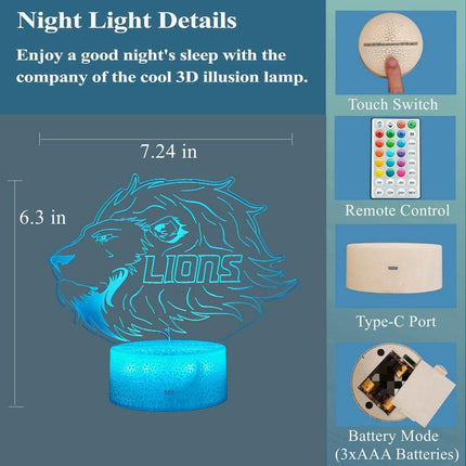 Night Light for Kids - 3D - Baby Night Light - 16 Color Changes - With Remote Control and Timer - RGB Flashing Mode - Bedroom Table Lamp - Lion Light - Christmas and Birthday Gift.