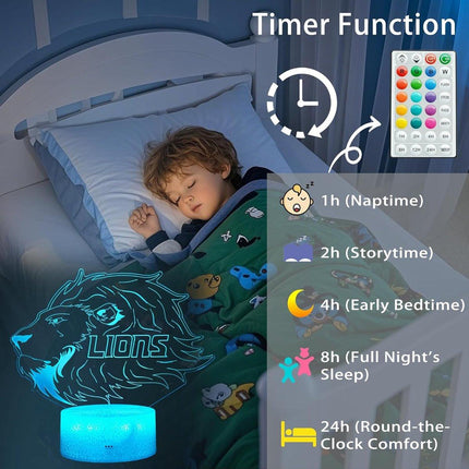 Night Light for Kids - 3D - Baby Night Light - 16 Color Changes - With Remote Control and Timer - RGB Flashing Mode - Bedroom Table Lamp - Lion Light - Christmas and Birthday Gift.