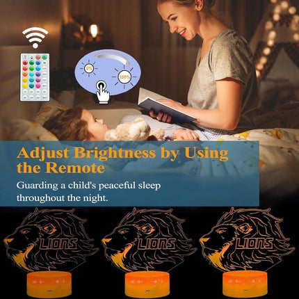 Night Light for Kids - 3D - Baby Night Light - 16 Color Changes - With Remote Control and Timer - RGB Flashing Mode - Bedroom Table Lamp - Lion Light - Christmas and Birthday Gift.