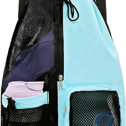 Backpack - Sports Bag - Travel Bag - Training Bag - Swimming Bag - 30*15*45cm - Mesh Material - Drawstring Design - Side Storage Space - Unisex - Suitable for Fitness, Swimming, Travel, Dancing, Camping（Blue）.