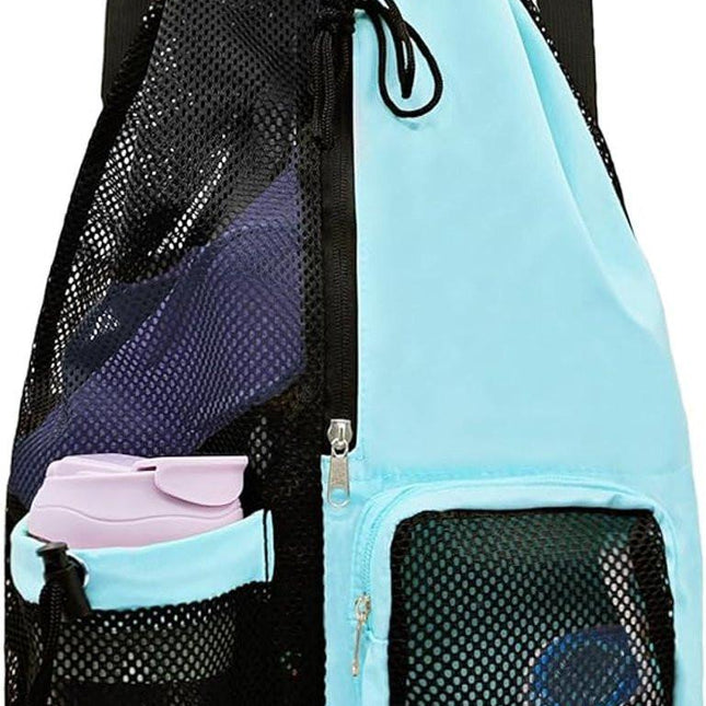 Backpack - Sports Bag - Travel Bag - Training Bag - Swimming Bag - 30*15*45cm - Mesh Material - Drawstring Design - Side Storage Space - Unisex - Suitable for Fitness, Swimming, Travel, Dancing, Camping（Blue）.