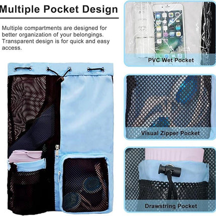 Backpack - Sports Bag - Travel Bag - Training Bag - Swimming Bag - 30*15*45cm - Mesh Material - Drawstring Design - Side Storage Space - Unisex - Suitable for Fitness, Swimming, Travel, Dancing, Camping（Blue）.
