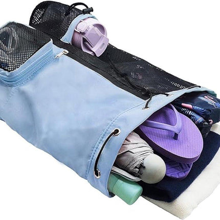 Backpack - Sports Bag - Travel Bag - Training Bag - Swimming Bag - 30*15*45cm - Mesh Material - Drawstring Design - Side Storage Space - Unisex - Suitable for Fitness, Swimming, Travel, Dancing, Camping（Blue）.