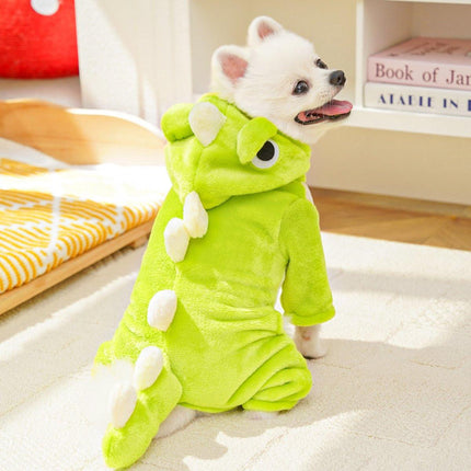Warm Pet Clothing - Cute Dinosaur Dog Suit - Warm Fleece Pet Clothes for Small Dogs - Green (Size L).