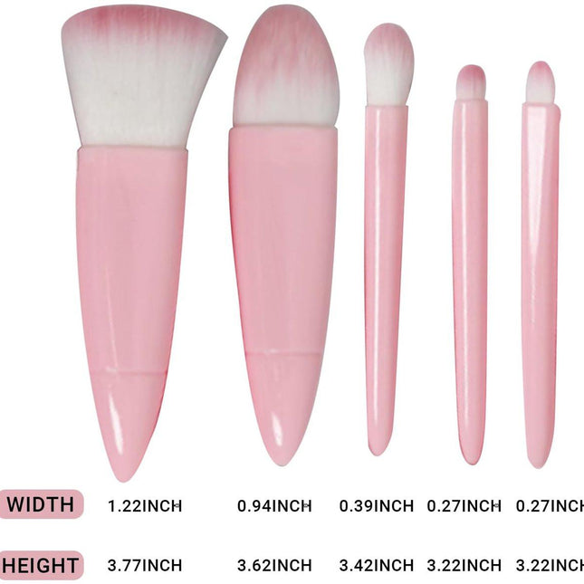 Makeup Brush Set - 5-Pack - Portable - Travel Makeup Brush Set with Mirror Case - Professional Foundation Brush, Eyeshadow Brush, and Blending Brush for Women - Barbie Pink.