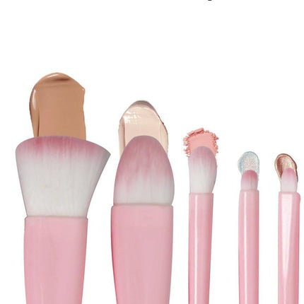 Makeup Brush Set - 5-Pack - Portable - Travel Makeup Brush Set with Mirror Case - Professional Foundation Brush, Eyeshadow Brush, and Blending Brush for Women - Barbie Pink.
