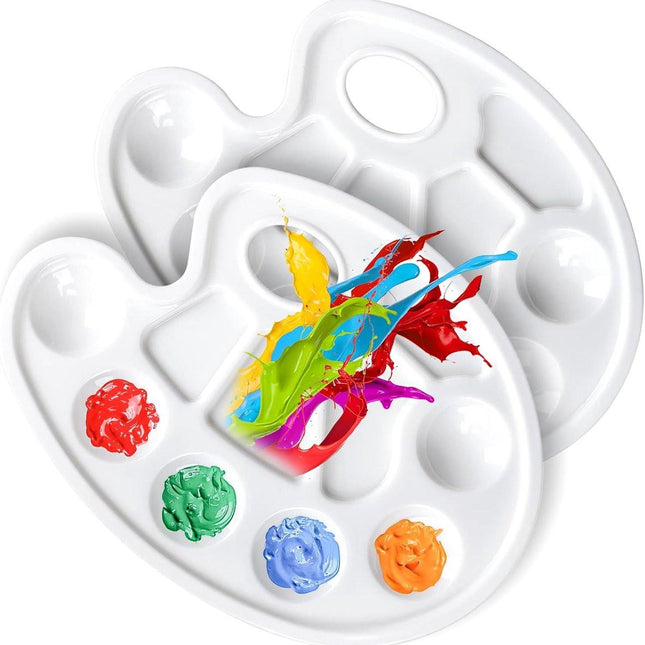 Two-piece oval paint palette - plastic paint tray - palette with thumb hole - suitable for adults and children - perfect for painting or DIY craft lessons - white.