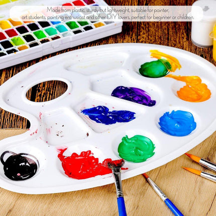 Two-piece oval paint palette - plastic paint tray - palette with thumb hole - suitable for adults and children - perfect for painting or DIY craft lessons - white.