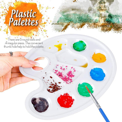 Two-piece oval paint palette - plastic paint tray - palette with thumb hole - suitable for adults and children - perfect for painting or DIY craft lessons - white.