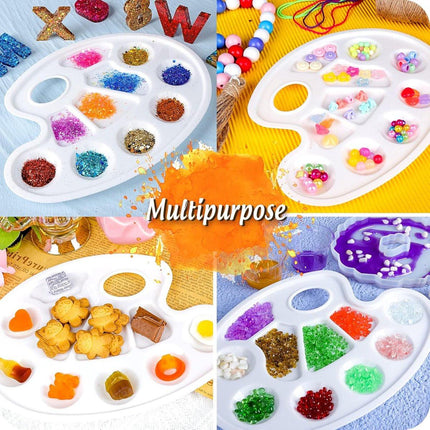 Two-piece oval paint palette - plastic paint tray - palette with thumb hole - suitable for adults and children - perfect for painting or DIY craft lessons - white.
