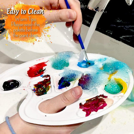 Two-piece oval paint palette - plastic paint tray - palette with thumb hole - suitable for adults and children - perfect for painting or DIY craft lessons - white.