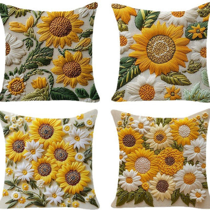 Pillowcase - 4 pieces - 45*45 cm - Flat pillowcase - Soft sunflower decoration - Modern pillowcases - Suitable for beds, sofas, living rooms and bedrooms..