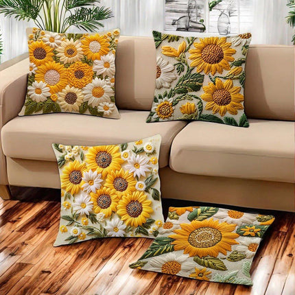Pillowcase - 4 pieces - 45*45 cm - Flat pillowcase - Soft sunflower decoration - Modern pillowcases - Suitable for beds, sofas, living rooms and bedrooms..