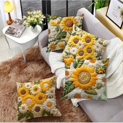 Pillowcase - 4 pieces - 45*45 cm - Flat pillowcase - Soft sunflower decoration - Modern pillowcases - Suitable for beds, sofas, living rooms and bedrooms..