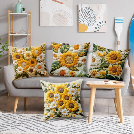 Pillowcase - 4 pieces - 45*45 cm - Flat pillowcase - Soft sunflower decoration - Modern pillowcases - Suitable for beds, sofas, living rooms and bedrooms..